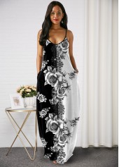 Side Pocket Printed Spaghetti Strap Maxi Dress