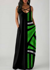 Spaghetti Strap Geometric Print Side Pocket Maxi Dress