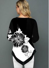 Three Quarter Sleeve Color Block Buckle Detail Blouse