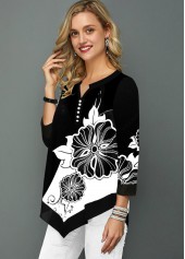 Three Quarter Sleeve Color Block Buckle Detail Blouse