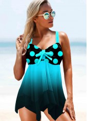 Mint Green Gradient Asymmetric Hem Polka Dot Swimdress Top-No Bottom
