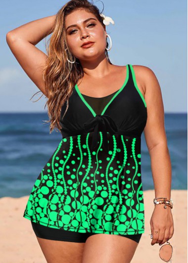 Rosewe Women Green Plus Size Strappy Tankini Swimsuit Padded Wire Free Two Piece Bathing Suit And Shorts - 1X