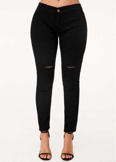 Rosewe Black High Waist Shredded Skinny Jeans - S