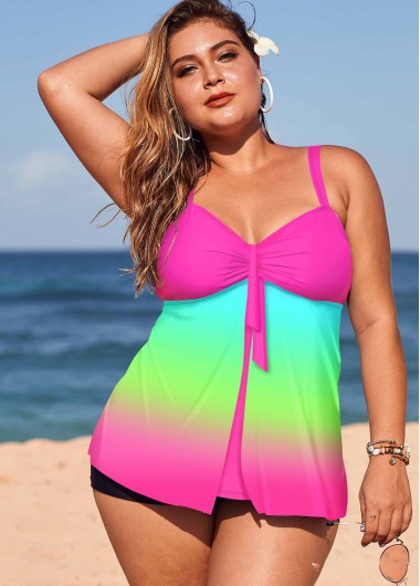 Rosewe Women Rainbow Color Plus Size Tankini Swimsuit Printed Spaghetti Strap Padded Wire Free Two Piece Bathing Suit And Shorts - 3X