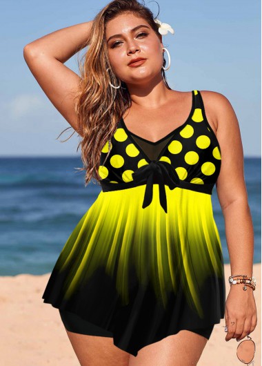 Rosewe Polka Dot Gradient Plus Size Swimdress and Shorts - 2X