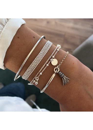 Rosewe Stylish Silver Tassel Multi Layer Bracelet Set - One Size