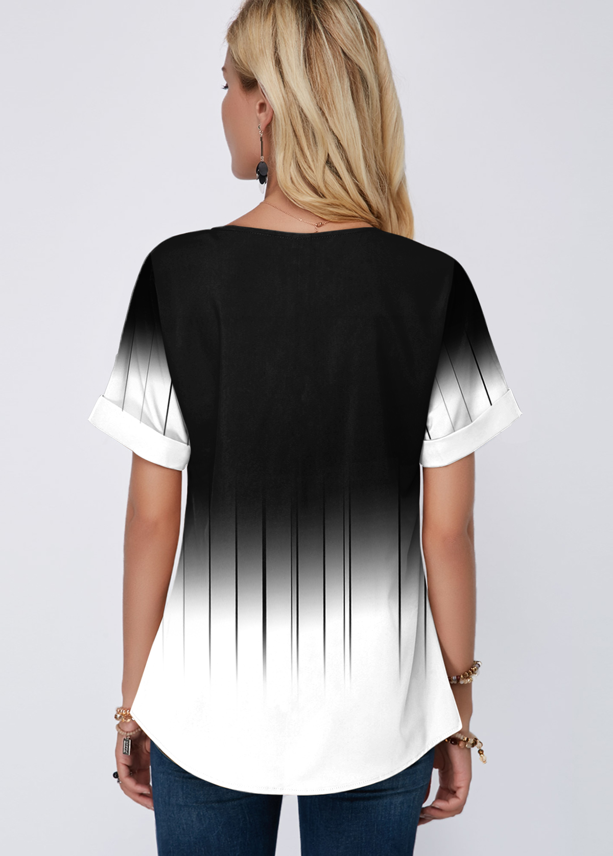 Printed Color Block Short Sleeve Blouse