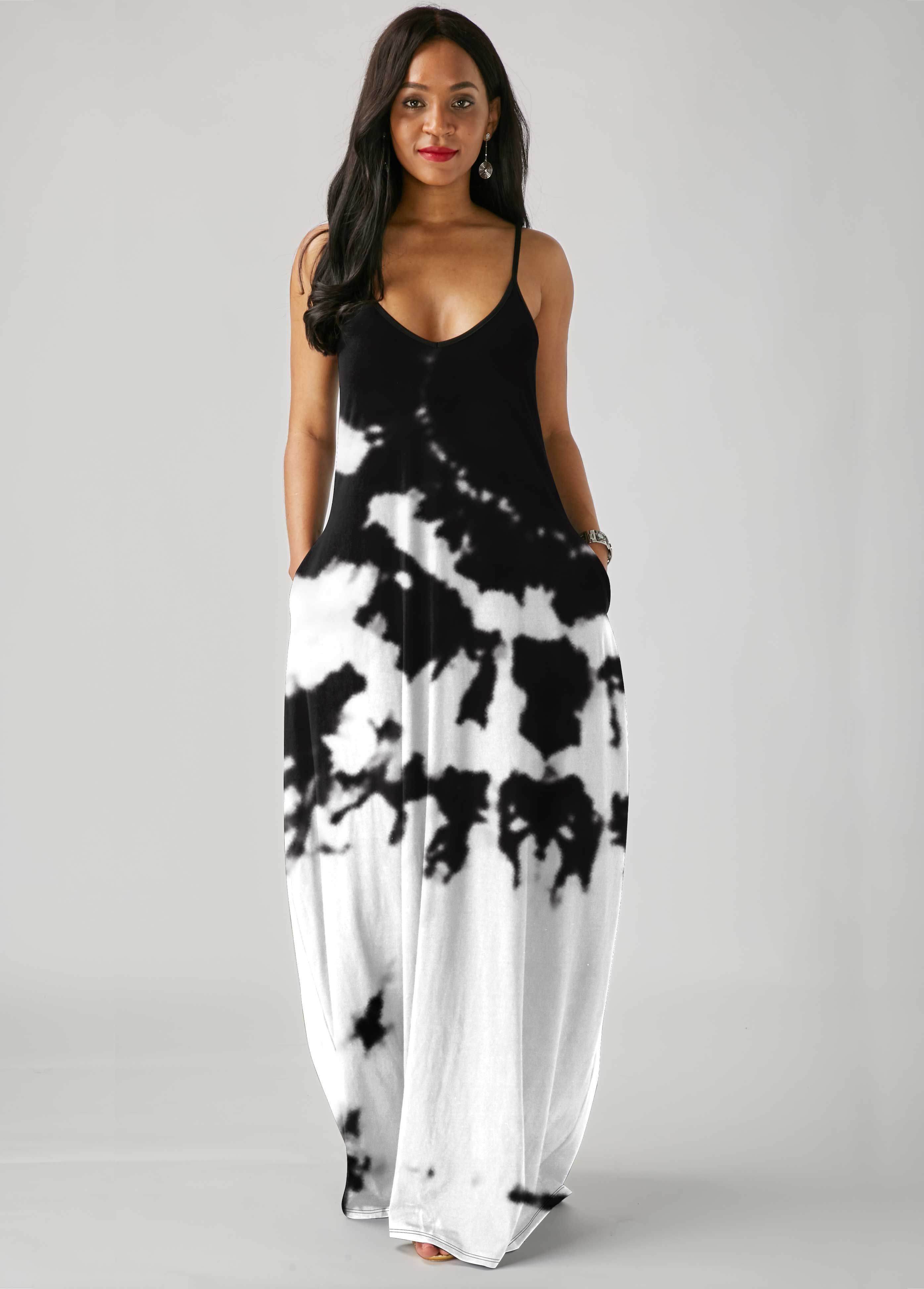 Side Pocket Tie Dye Spaghetti Strap Maxi Dress