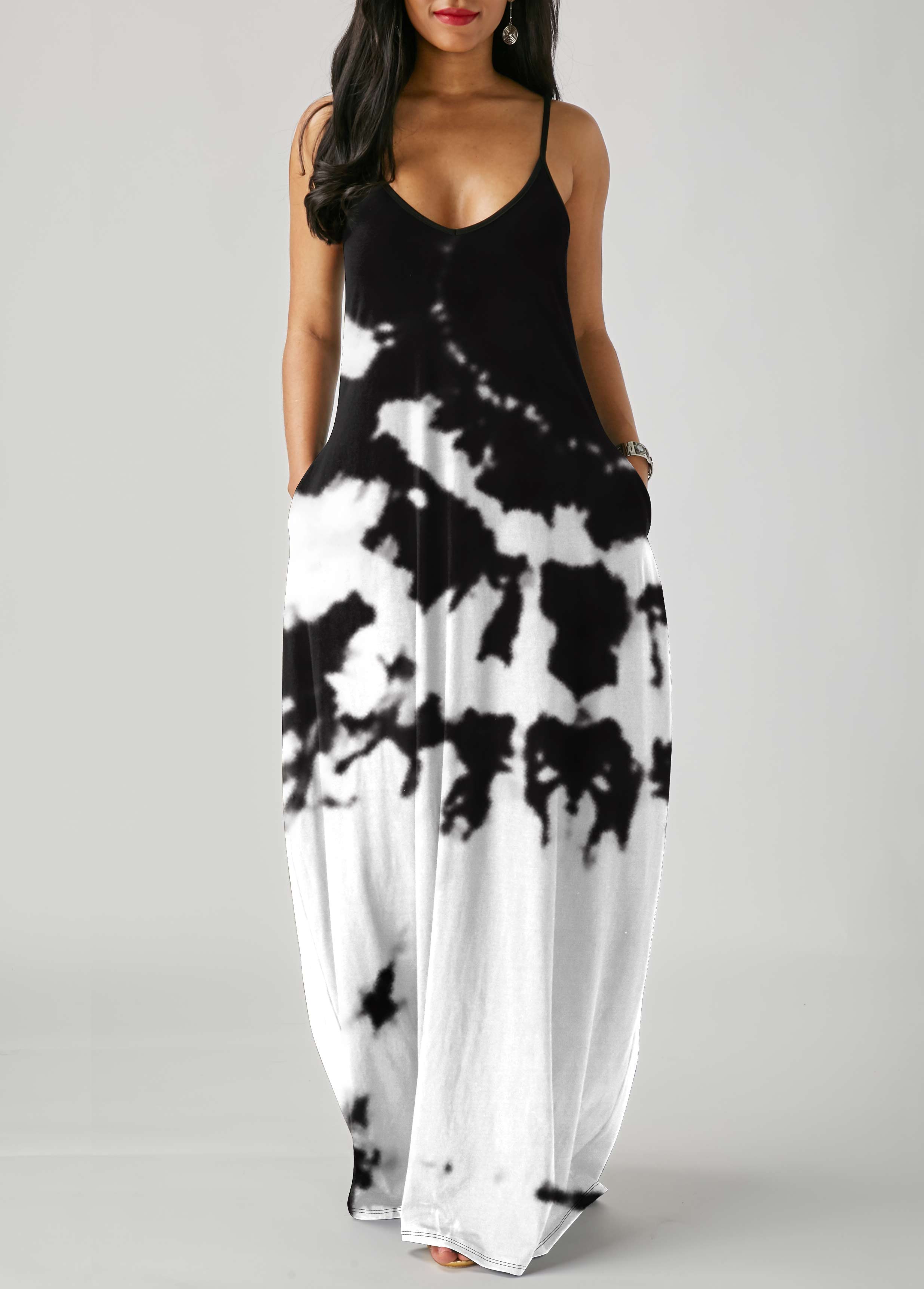 Side Pocket Tie Dye Spaghetti Strap Maxi Dress