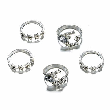 Silver Metal Bohemian Geometric Shape Ring Set for Women
