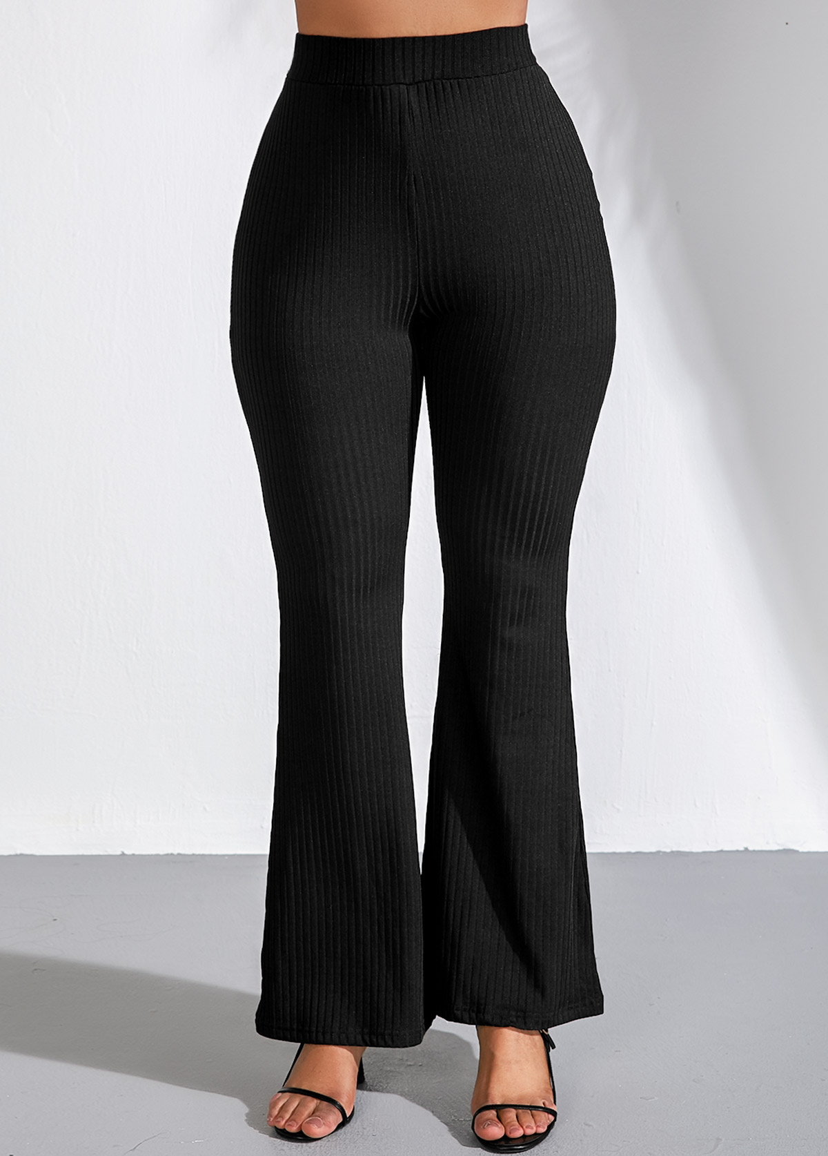 Elastic High Waist Black Flare Pants | Rosewe.com - USD $9.99