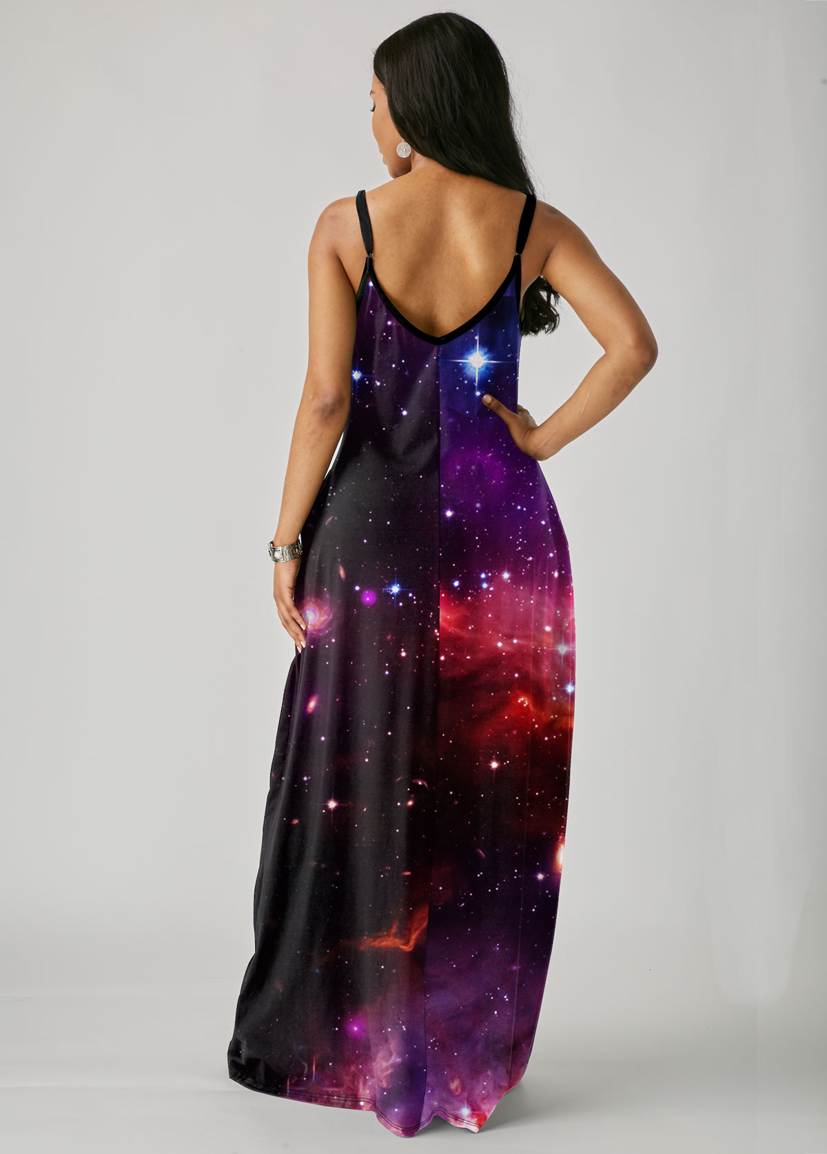 Starry Night Print Side Pocket Maxi Dress | Rosewe.com - USD $21.99