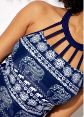 Cutout Neckline Tribal Print Swimdress and Shorts