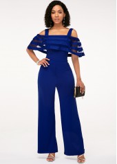 Zipper Back Strappy Cold Shoulder Overlay Jumpsuit