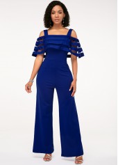 Zipper Back Strappy Cold Shoulder Overlay Jumpsuit