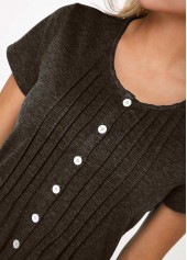 Pleated Short Sleeve Button Up T Shirt