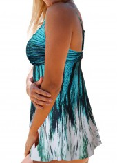 Mid Waisted Floral Print Cyan Tankini Set