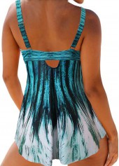 Mid Waisted Floral Print Cyan Tankini Set