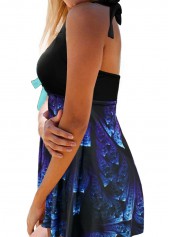 Printed Bowknot Halter Neck Embellished Swimdress and Panty