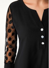 Button Detail Asymmetric Hem Lace Panel Blouse