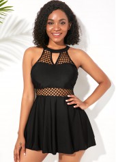 Black Keyhole Neckline Keyhole Back Swimdress and Shorts