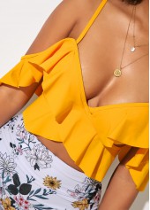 High Waist Ruffle Overlay Spaghetti Strap Bikini Set