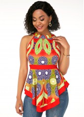 Tribal Print Sleeveless Orange Red T Shirt