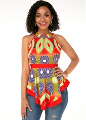 Tribal Print Sleeveless Orange Red T Shirt