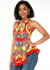 Tribal Print Sleeveless Orange Red T Shirt