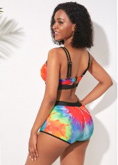 Multi Color Elastic Waist Wide Strap Bikini Set