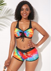 Multi Color Elastic Waist Wide Strap Bikini Set