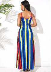 Spaghetti Strap Side Pocket Multi Stripe Maxi Dress