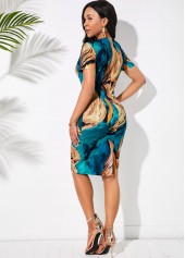 Short Sleeve Abstract Print Round Neck Dress