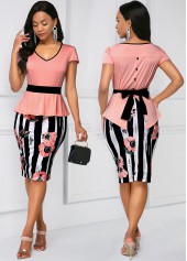 Cap Sleeve Stripe Print Belted Dress