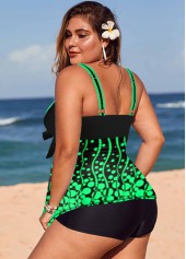 Green Plus Size Printed Tankini Set