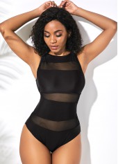 Black Mesh Panel Scoop Back One Piece Swimwear