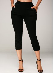 Black Side Pocket Elastic Waist Crop Pants