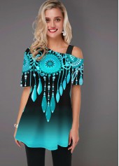 Gradient Tribal Print Short Sleeve T Shirt