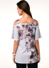 Printed Strappy Cold Shoulder T Shirt