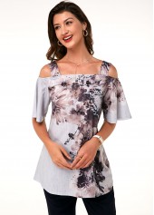 Printed Strappy Cold Shoulder T Shirt