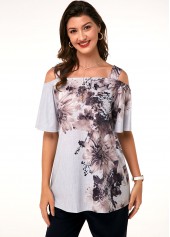 Printed Strappy Cold Shoulder T Shirt