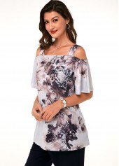 Printed Strappy Cold Shoulder T Shirt