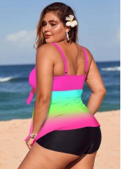 Printed Plus Size Spaghetti Strap Rainbow Color Tankini Set