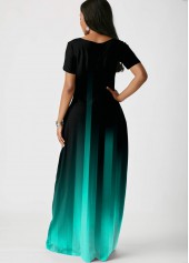 Side Pocket Short Sleeve Mint Green Gradient Maxi Dress