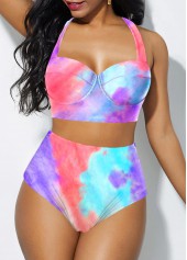 High Waist Halter Tie Dye Bikini Set