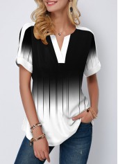 Printed Color Block Short Sleeve Blouse