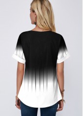 Printed Color Block Short Sleeve Blouse