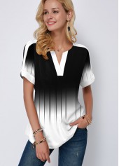 Printed Color Block Short Sleeve Blouse