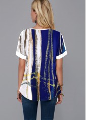 Short Sleeve Geometric Print Split Neck Blouse
