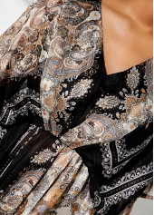 V Neck Tribal Print Asymmetric Hem Multi Color Blouse